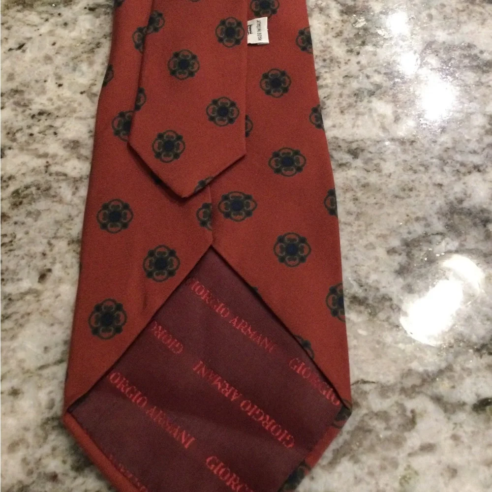 Giorgio Armani Burnt Orange Floral Medallion Silk Tie